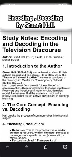 Encoding Decoding by Stuart Hall #Maliteraturenotes #englishliteraturenotes #viralvideo