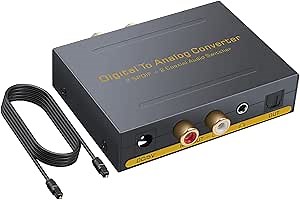 PROZOR Digital to Analog Audio Converter DAC to L/R RCA 3.5mm Audio with Optical Toslink Switcher Optical to 3.5mm Optical Out to RCA Toslink to Analog with 2 Optical SPDIF Toslink + 2 Coaxial Input