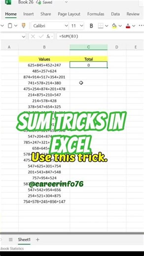 sum tricks in excel 👍 #excel #exceltips #exceltricks #excelshorts #learnexcel #trending #tips #yt
