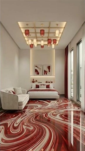 Luxury Crimson & Ivory Epoxy Floor Transformation 😍✨ #interiordesign #shorts #viral #transformation