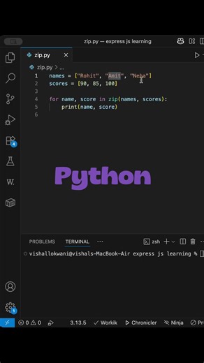 Python Trick | Handle Multiple Lists in One Loop with zip() | #pythonshorts #codingtips