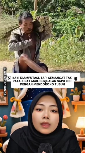 Ia berjualan *sapu lidi keliling kampung* dengan *hanya satu kaki😭😭