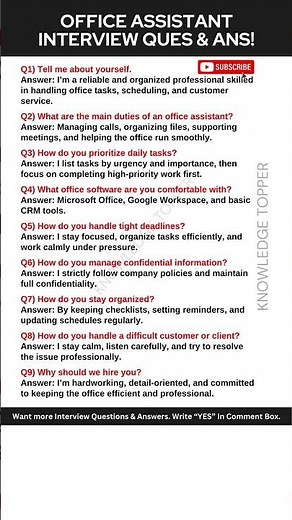 Office Assistant Interview Questions and Answers | Office Assistant Job Interview Questions