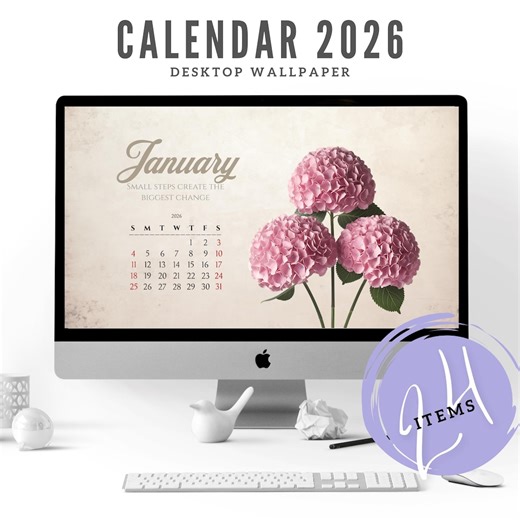 2026年カレンダーデスクトップ壁紙（PC、iMac、MacBook用）｜花柄デジタル背景 - Etsy 日本