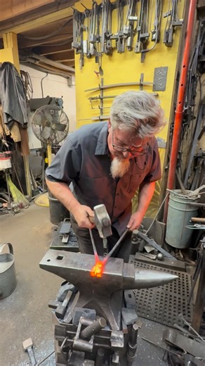 Heretical riveting. One last pair of tongs to finish this Friday . Many people worry about the tongs becoming irrevocably stuck together when riveting. However I expect this and rely upon it. That way on successive heats the unequal expansion and compression of the tongs and the rivet cause them to come just the right amount Loose. See all the tools I hand make at frontstepforge.com. Everything with my stamp on it is handmade by me in my shop and I’ll send it to you wherever you are in the world