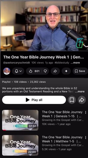 Emmanuel Baptist Church on Instagram: "It’s day 1 of 2026, the perfect day to start THE ONE YEAR BIBLE JOURNEY with PASTOR CARY on YOUTUBE! Start today and see where God takes you through His story of mercy and love, and understand it like never before with historical context and practical application! Find it on YouTube.com@pastorcaryschmidt LINK in the bio!"