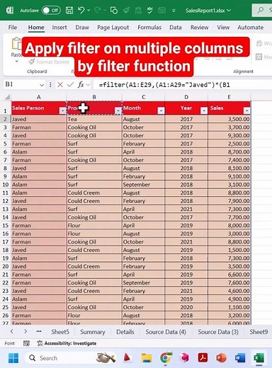 How to apply filter on multiple columns by filter function in excel #multiplefilter