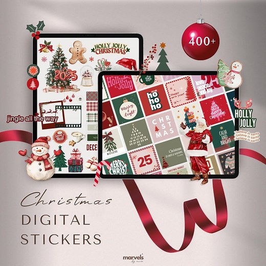 Digital Christmas Stickers | Holiday Stickers, Winter Stickers, Planner Stickers, Journal Stickers | Goodnotes Stickers, Precropped Stickers - Etsy