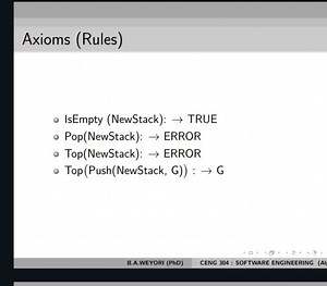 Axioms (Rules)IsEmpty (NewStack): → TRUEPop(NewStack): → ERR... | Filo