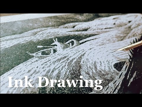 "Waves" Dip Pen Ink Drawing Process