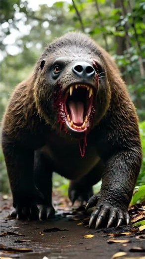 A giant ground sloth with claws dripping with blood