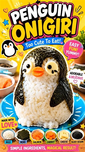 🐧 Cute Penguin Onigiri 🍙💙 | Easy & Viral Japanese Food #Shorts