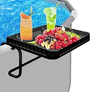 Above Ground Pool Bar, Poolside Table Serving Tray for Above-Ground Pools, Round & Oval Pool Accessories Swim Up Bar Fit for Most Frame Pools (Black)