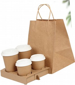 [Hot Item] Eco Friendly Compostable and Biodegradable Corrugated Paper Cup Carrier Kraft Take-Away Drink Cup Holder Trays
