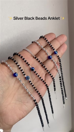Adjustable Silver Black Beads Anklet for Women