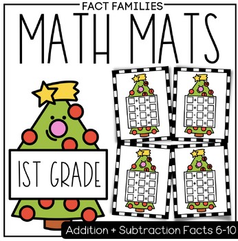 1st Grade | Fact Families 6–10 | Write & Wipe Mats | Christmas Tree Theme