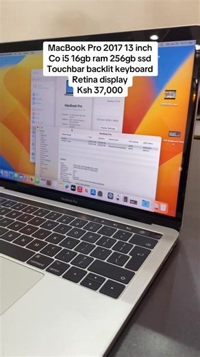 MacBook Pro 2017 13 inch Co i5 16gb ram 256gb ssd Touchbar backlit keyboard Retina display Ksh 37,000