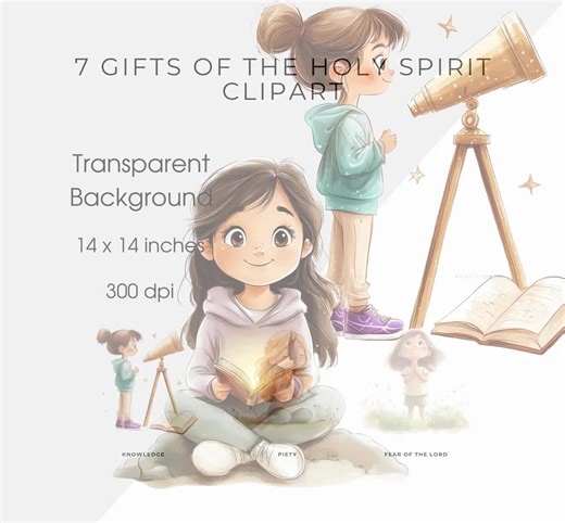 Seven Gifts of the Holy Spirit Clipart, Holy Spirit Learning, Kids Bible Study Clipart, Christian Clipart, Faith, Holy Communion - Etsy