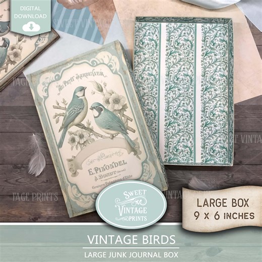 Junk Journal Box Vintage Birds | LARGE Printable Box | DIY Gift Box Book | Gift Case Digital Download | Sweetvintageprints Lbx Vbd - Etsy