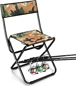 GADFISH Portable Fishing Chair with Rod Holder, Fishing Stool Outdoor for Ice Fishing, Beach, Camp, Lawn, Patio, Garden