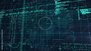 Animation of moving data and information with a grid over a world map Stock Video