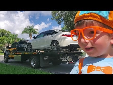 Tow Trucks for kids with Blippi Dressed Toddler Jonathan's PLayhouse Famous Tow truck Song 4k