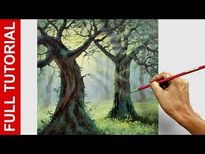 Step by Step TUTORIAL : Acrylic Landscape Painting / Trees in Forest with Sun Rays / JMLisondra