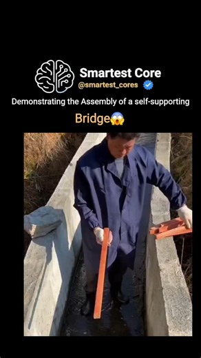 Everyday Facts🧠 | Educational videos on Instagram: "The man in the video is demonstrating the assembly of a self-supporting bridge, also known as a Leonardo da Vinci bridge, using only wooden planks. This ancient Chinese engineering technique requires no nails or fasteners to fix the structural elements. The structure relies on an ingenious system of interlocking beams to form a sturdy arch.The design combines traditional architectural tools and craftsmanship with an understanding of structural