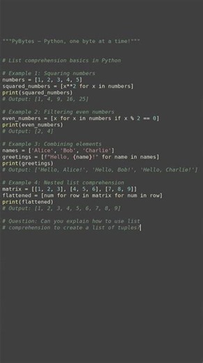 list comprehension basics #python #showcase