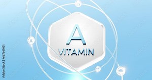 symbol of vitamin a located on a hexagon with atoms and rotating orbits, fat-soluble vitamin, retinol