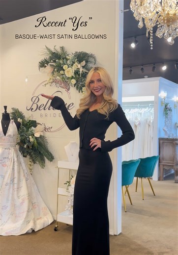 Which basque-waist satin ballgown is your new wedding dress inspo? ✨ We are dreaming of all the gorgeous venues with these beauties — where are you getting married? Let us know in the comments! #believebride #satinballgown #ballgownweddingdress #weddingdressshopping #spokane