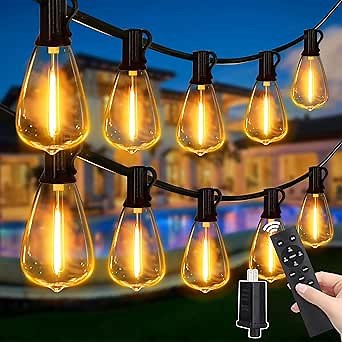 Outdoor String Lights Dimmable with Remote, 150 FT Outdoor Lights with 2 Timer and 3 Mode, Waterproof & Shatterproof Patio Lights, 2200K Energy Saving String Lights 4 Spare Bulbs for Patio Yard