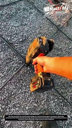 Steel Rebar Grid Installation for Concrete Slab – Fast Tying Method with Power Tool.