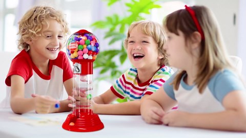 Playo 10.5" Gumball Machine for Kids, Spiral Style Candy Dispenser for Gifts, Parties or Events - Bubblegum Machine w/Gumb Balls Included (Red)