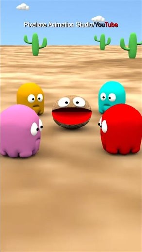 Giant Stone Chase 🗿🟡 #animation #pixellate #funny #pacman #cartoon #3d #3danimation #stone #rock