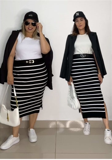 Look fashion plus size com saia listrada #moda #modaplussize #plussize #fashion