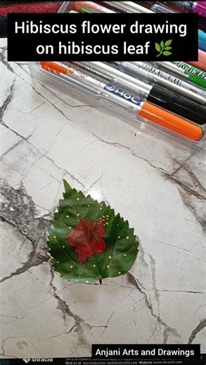 Hibiscus Flower Drawing on Leaf 🌺 | Easy Leaf Art Tutorial #art #drawing #youtubeshorts #creative