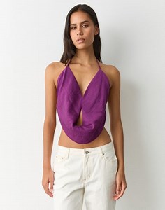 Crinkle Cowl Neck Halter Top in Midnight Orchid | Glassons AU
