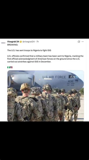 The U.S. has deployed troops to Nigeria to fight ISIS The United States has deployed a team of troops to Nigeria following Christmas Day airstrikes, marking the first public confirmation of a U.S. military presence on Nigerian soil since the operation. The disclosure was made by the head of the United States Africa Command (AFRICOM), General Dagvin R. M. Anderson, during a media briefing, confirming deeper security cooperation between Washington and Abuja. The deployment comes amid renewed U.S.