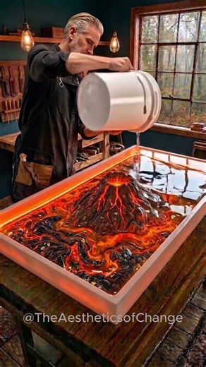 Building a $10,000 Molten LAVA Volcano Table! 🌋💎 #Satisfying #woodworking #shorts #diy