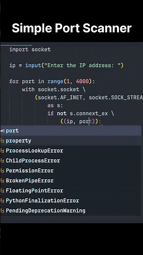 Simple Port Scanner in Python Using the Socket Library #javascript #python #programming #java #short