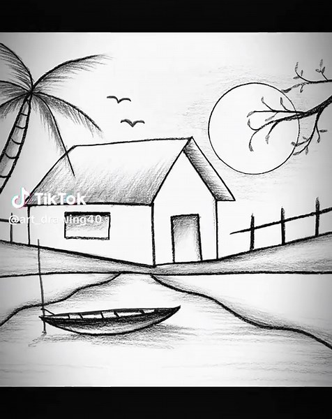 Easy Step-by-Step Drawing of Peaceful Village Scenery