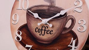 Keepcross Kitchen Wall Clock Coffee Cup Theme Rustic Modern Farmhouse Decor Glass Clock for Kitchen, Coffee Bar, Cafe - 8 Inch, Brown