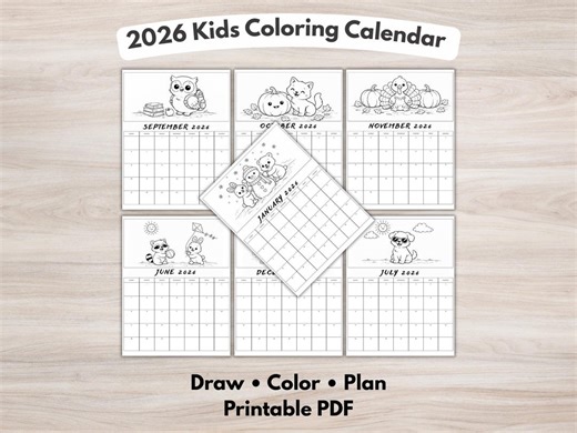 2026 Kids Coloring Calendar Printable | Draw Your Own Monthly Calendar | DIY Creative Planner for Kids | PDF Download - Etsy Canada