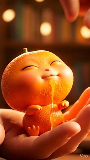 Tiny Orange Baby Eating an Orange Slice 🍊✨ Too Sweet to Skip! #asmr #mukbang #satisfyling #relaxing