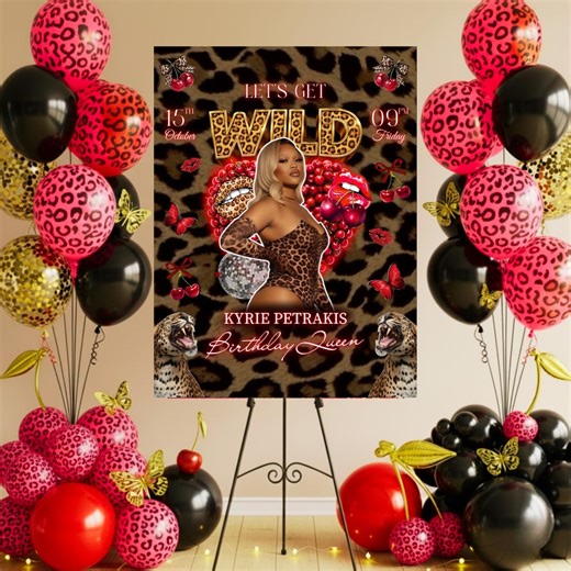 Cheetah Print Birthday Welcome Sign,cheetah Print Leopard Cherry Birthday Signred Cherry Party Welcome Signadult Cheetahbirthday Dinner Sign - Etsy