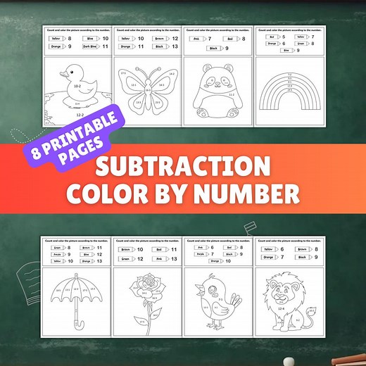 Subtraction Color by Number Worksheets | 1st Grade Math Coloring Pages for Early Finishers & Sub Plans Bundle Math Activity Worksheets - Etsy Canada