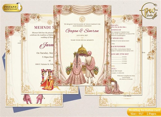 Sikh Wedding Invitation | Anand Karaj Invite | Punjabi Indian Wedding Card Template | Editable Digital Download - Etsy