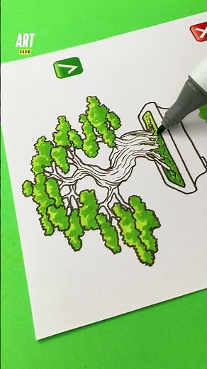 This is how I draw a Bonsaï Tree 🌳 Easy step-by-step technique 🤩🎨
