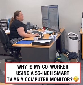 3.2M views · 18K reactions |  Why is my #coworker using a 55-inch smart #TV as a #computer #monitor⁉️藍✌ #work #WorkSmarterNotHarder #office #pov #DMVAdventures #mondaymotivation #viralvideo | DMV African American Adventures | Facebook